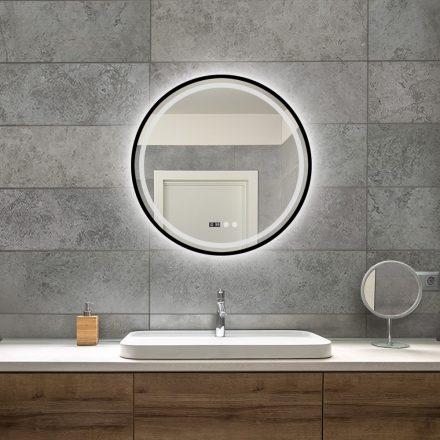 Welland Ø60cm-es fürdőszobatükör LED világítással, állítható színhőmérséklettel és szabályozható fényerővel, és órával, a legjobb áron a piacon. 00018B-60-L