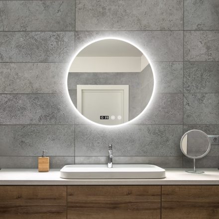 Welland Ø60cm-es fürdőszobatükör LED világítással, fehér kerettel, állítható színhőmérséklettel és szabályozható fényerővel, és órával, a legjobb áron a piacon. 00018W-60-L