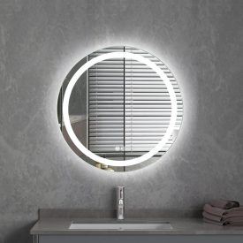   Kerek tükör LED világítással Ø60cm | Beépített óra | Fényerő és színhőmérséklet szabályozás | Welland Type-2