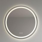 Kerek tükör LED világítással Ø60cm | Beépített óra | Fényerő és színhőmérséklet szabályozás | Welland Type-2
