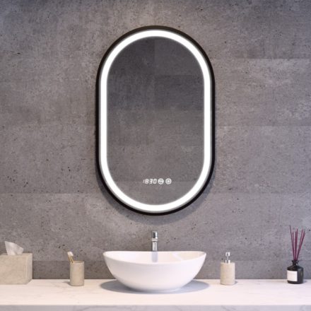 Tükör LED világítással 50x80cm - Páramentesítő funkció - Beépített óra - Fényerő és színhőmérséklet szabályozás - Welland Type-3T