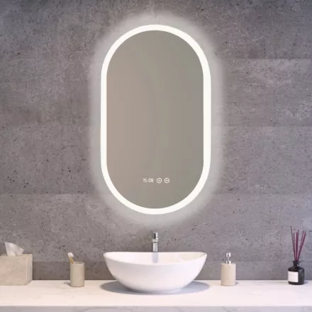 Ovális fürdőszobai LED tükör 50x80cm | Páramentesítő - Fényerő és színhőmérséklet szabályozás | Welland Type-2T