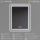 Tükör LED világítással 60x80cm | Páramentesítő funkció | Beépített óra | Fényerő és színhőmérséklet szabályozás | Welland Type-2V