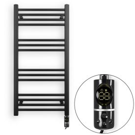  Welland Lux fekete elektromos törölközőszárító radiátor 500 x 1000mm digitális termosztáttal | Készletről gyors kiszállítással. CN + C-type