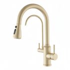 Welland Riva 3 utas / vízszűrős mosogató csaptelep - kihúzható zuhanyfej (matt arany)