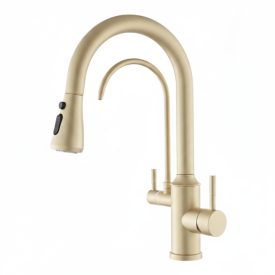   Welland Riva 3 utas / vízszűrős mosogató csaptelep - kihúzható zuhanyfej (matt arany)