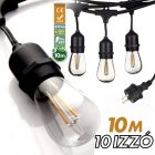 Kültéri fényfüzér girland 10m + 11db 1W LED izzó IP44 E27