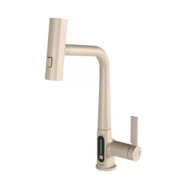   Welland FH-3428CR-5 mosogató smart csaptelep - kihúzható multifunkciós fej - vízhőfok kijelző (bézs)