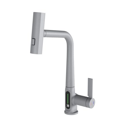 Welland FH-3428CR-5 mosogató smart csaptelep - kihúzható multifunkciós fej - vízhőfok kijelző (szürke)