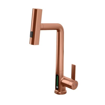 Welland FH-3428 mosogató smart csaptelep - kihúzható multifunkciós fej - vízhőfok kijelző (rose gold)