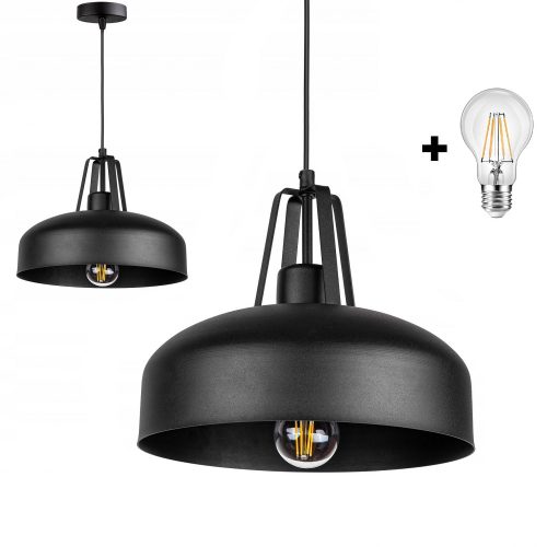 Glimex BELL fekete állítható függőlámpa 1x E27 + ajándék LED izzó
