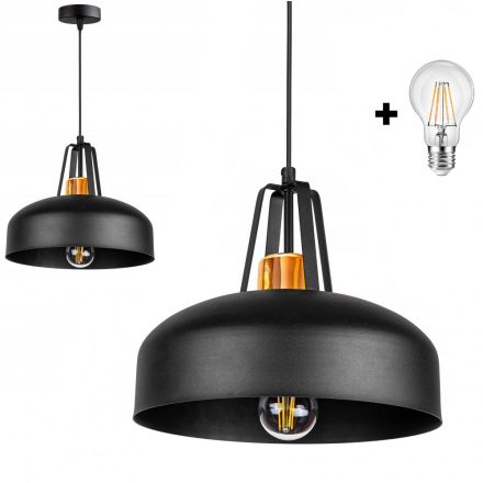 Glimex BELL állítható függőlámpa fekete réz/króm 1x E27 + ajándék LED izzó