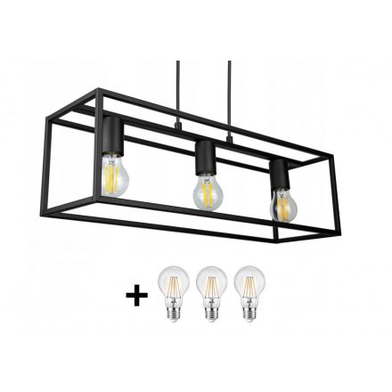 Glimex CAGE állítható függőlámpa fekete 3x E27 + ajándék LED izzók