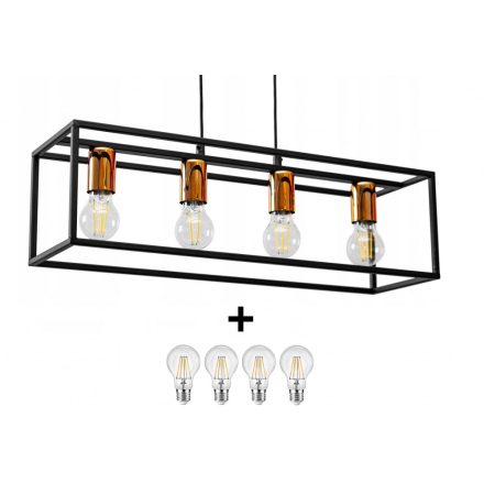 Glimex CAGE állítható függőlámpa fekete réz/króm 4x E27 + ajándék LED izzók