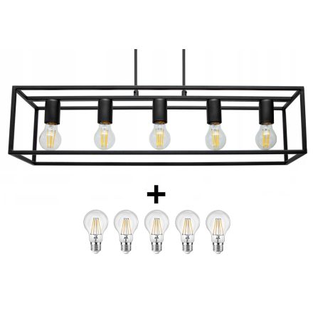 Glimex CAGE állítható függőlámpa fekete 5x E27 + ajándék LED izzók