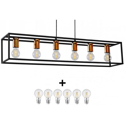 Glimex CAGE állítható függőlámpa fekete réz/króm 6x E27 + ajándék LED izzók