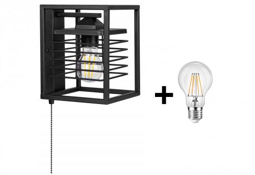 Glimex CAGE rácsos fali lámpa kapcsolóval fekete 1x E27 + ajándék LED izzó