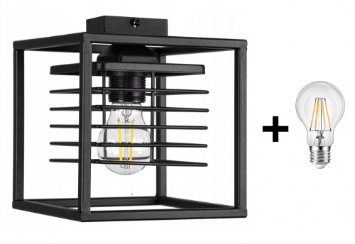 Glimex CAGE rácsos fix mennyezeti lámpa fekete 1x E27 + ajándék LED izzó