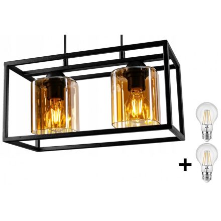 Glimex CAGE állítható függőlámpa fekete / méz 2x E27 + ajándék LED izzók