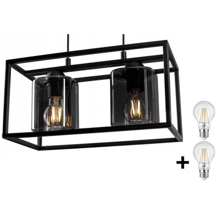 Glimex CAGE állítható függőlámpa fekete / füst 2x E27 + ajándék LED izzók