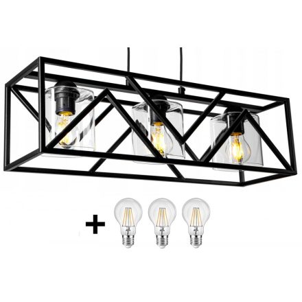 Glimex CAGE állítható függőlámpa fekete / füst 3x E27 + ajándék LED izzók