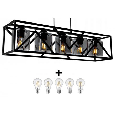 Glimex CAGE állítható függőlámpa fekete / füst 3x E27 + ajándék LED izzók