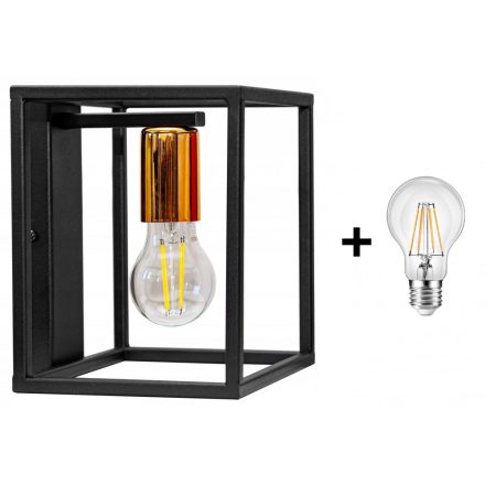Glimex CAGE fali lámpa fekete réz/króm 1x E27 + ajándék LED izzó