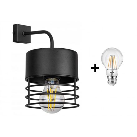 Glimex Carol fekete fali lámpa 1x E27 + ajándék LED izzó