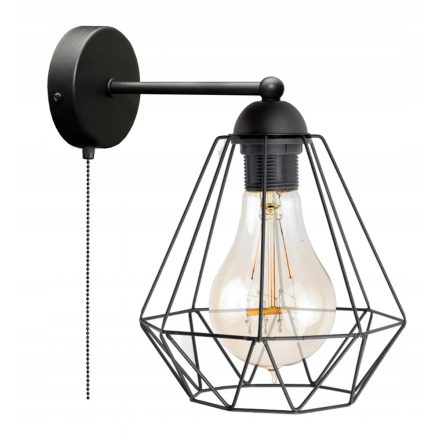 Glimex Diamond drót búrás Fali lámpa (GD02C) - Vintage, Loft, Fekete, Fém, Foglalatok száma: 1