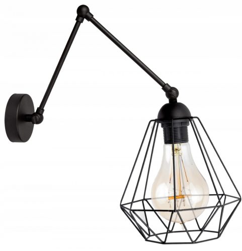 Glimex Diamond drót búrás Fali lámpa (GD05C) - Vintage, Loft, Fekete, Fém, Foglalatok száma: 1