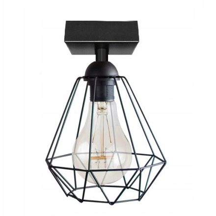 Glimex Diamond drót búrás Mennyezeti lámpa (GD12C) - Vintage, Loft, Fekete, Fém, Foglalatok száma: 1