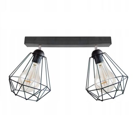 Glimex Diamond drót búrás Mennyezeti lámpa (GD16C) - Vintage, Loft, Fekete, Fém, Foglalatok száma: 2