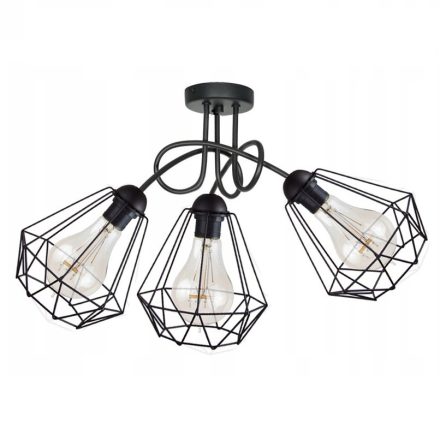Glimex Diamond drót búrás Mennyezeti lámpa (GD31C) - Vintage, Loft, Fekete, Fém, Foglalatok száma: 3
