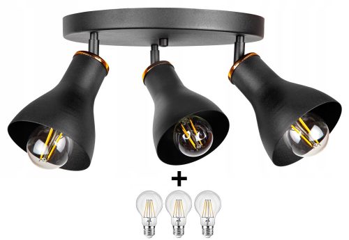 Glimex HORN állítható mennyezeti lámpa fekete 3x E27 + ajándék LED izzó