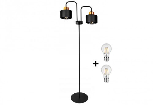 Glimex Lavor állólámpa fekete réz/króm 2x E27 + ajándék LED izzók