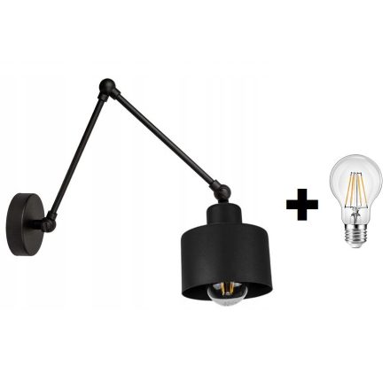 Glimex LAVOR hosszú karos állítható fekete fali lámpa 1x E27 + ajándék LED izzó