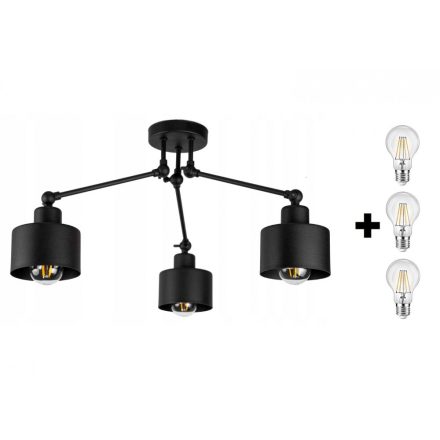Glimex LAVOR  állítható mennyezeti lámpa fekete 3x E27 + ajándék LED izzók