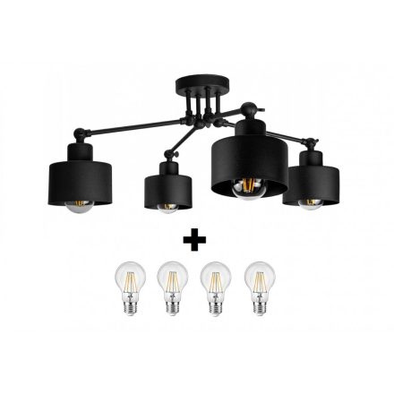 Glimex LAVOR  állítható mennyezeti lámpa fekete 4x E27 + ajándék LED izzók