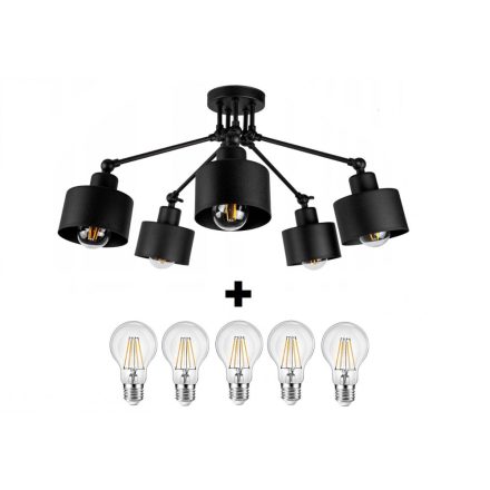 Glimex LAVOR  állítható mennyezeti lámpa fekete 5x E27 + ajándék LED izzók