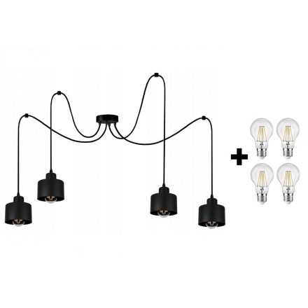 Glimex LAVOR polip függőlámpa fekete 4x E27 + ajándék LED izzók