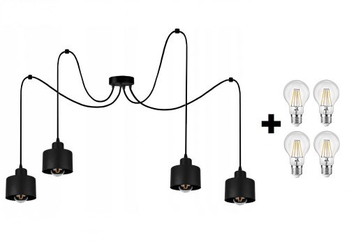 Glimex LAVOR polip függőlámpa fekete 4x E27 + ajándék LED izzók