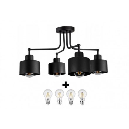 Glimex LAVOR  mennyezeti lámpa fekete 4x E27 + ajándék LED izzók