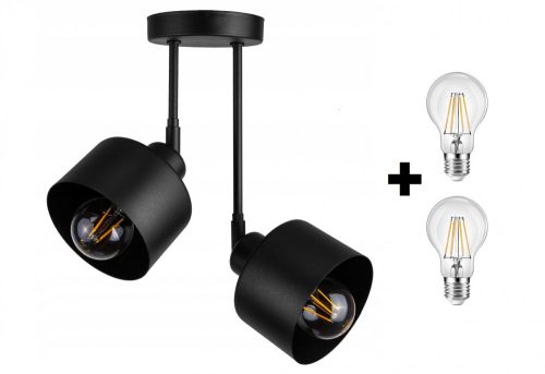 Glimex LAVOR  állítható mennyezeti lámpa fekete 2x E27 + ajándék LED izzók
