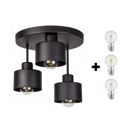 Glimex LAVOR  mennyezeti lámpa fekete 3x E27 + ajándék LED izzók