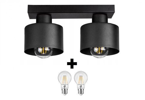 Glimex LAVOR fix mennyezeti lámpa fekete 2x E27 + ajándék LED izzó