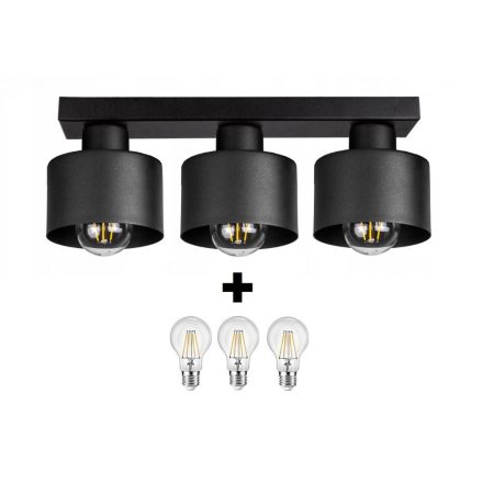 Glimex LAVOR fix mennyezeti lámpa fekete 3x E27 + ajándék LED izzó