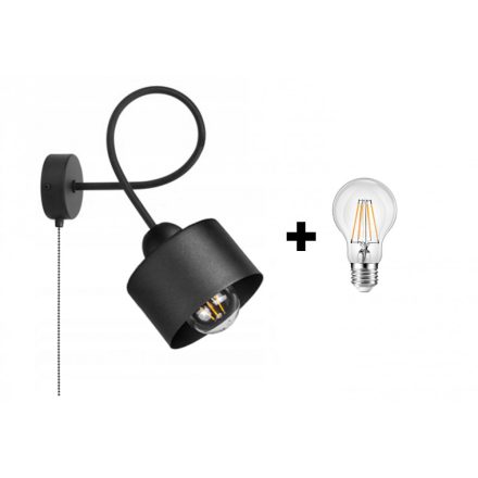 Glimex LAVOR  fekete fali lámpa kapcsolóval 1x E27 + ajándék LED izzó