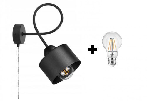 Glimex LAVOR  fekete fali lámpa kapcsolóval 1x E27 + ajándék LED izzó