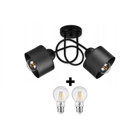 Glimex LAVOR fix mennyezeti lámpa fekete 2x E27 + ajándék LED izzók