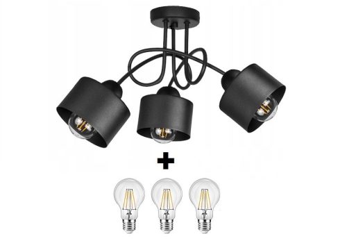 Glimex LAVOR fix mennyezeti lámpa fekete 3x E27 + ajándék LED izzók